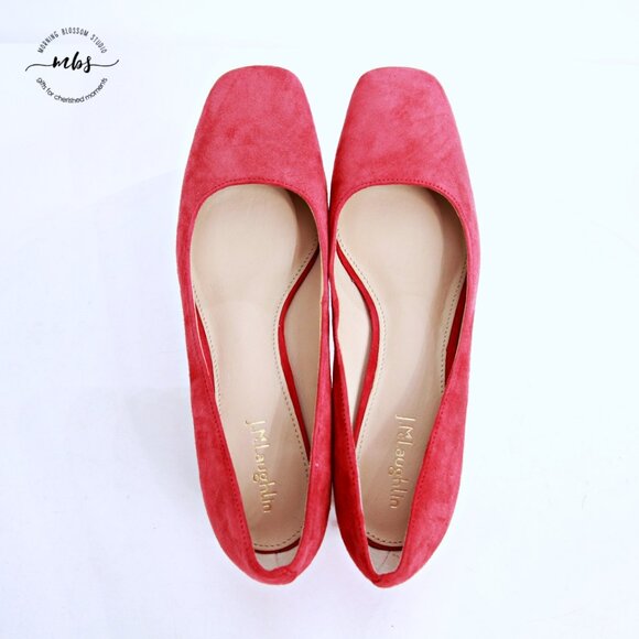 J. McLaughlin Suede Square Toe  Block Heel Pumps Red Women 7.5 - Picture 11 of 14
